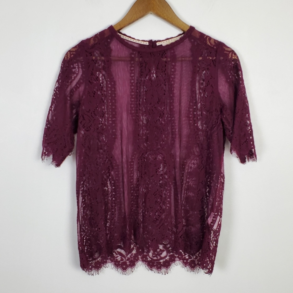 Rewind Womens Semi-Sheer Tunic Top Maroon‎ Medium - Picture 3 of 14